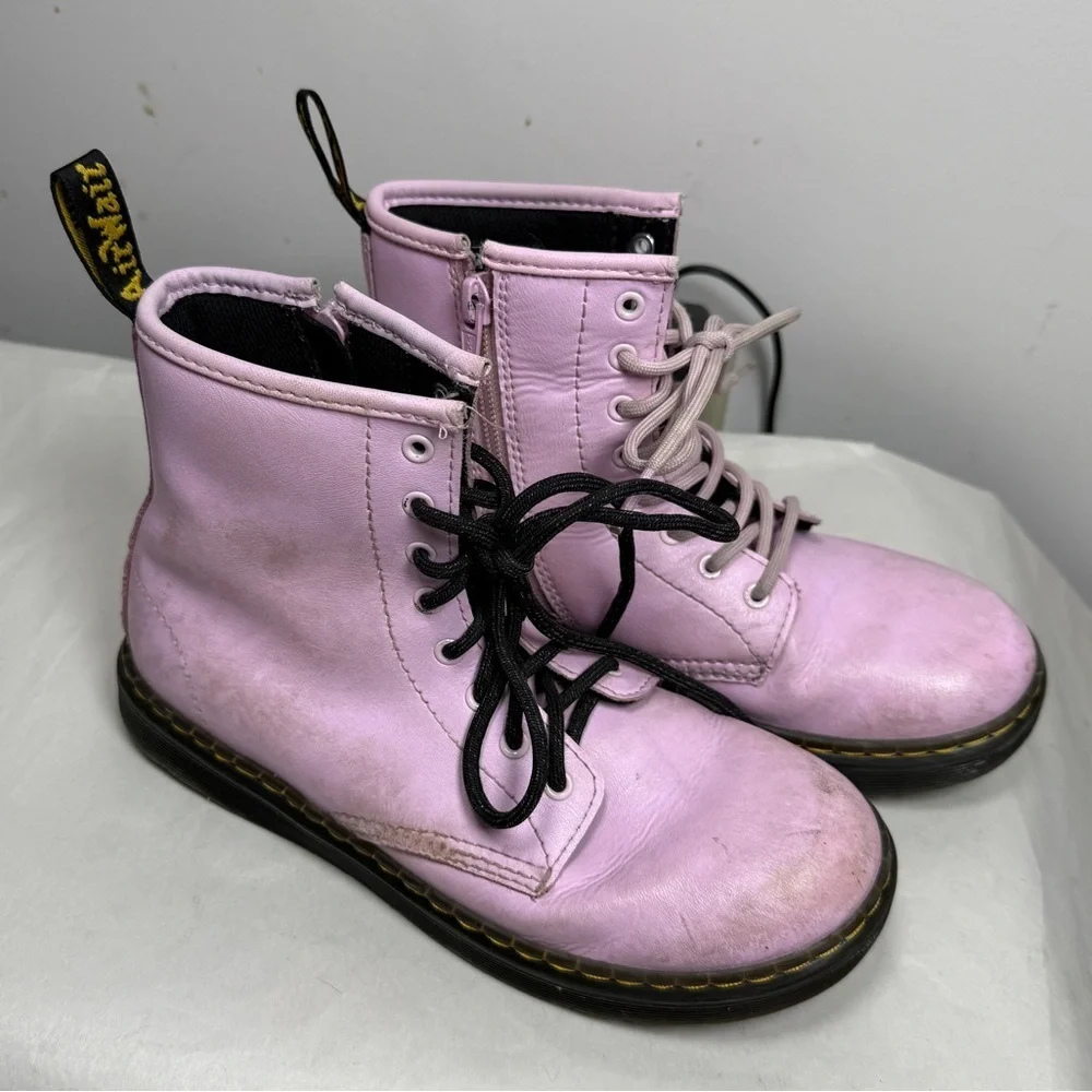 Dr Doc Martens Zavala J Combat Boots Size 3Y Pastel Pink Lace Up Punk Grunge
